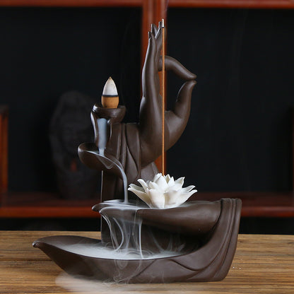 Backflow Incense Burner Creative Piece Ceramic Buddha's-Hand Lotus