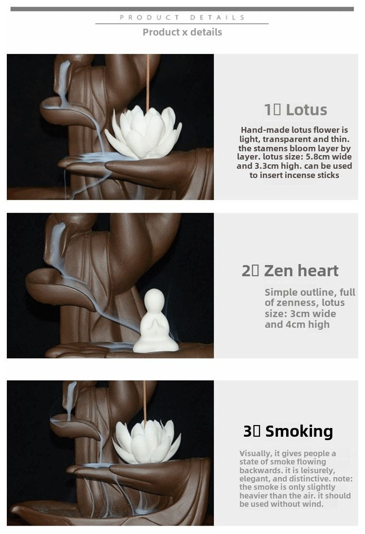 Backflow Incense Burner Creative Piece Ceramic Buddha's-Hand Lotus